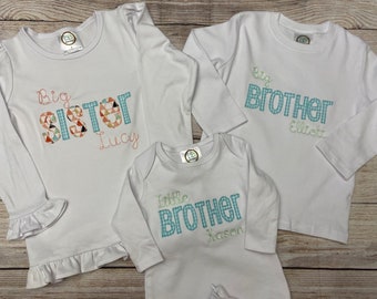 Sibling Shirts, Monogrammed, Personalized Sibling Outfits, Big Brother Shirt, Big Sister Shirt, Little Brother Shirt Gown, Siblings