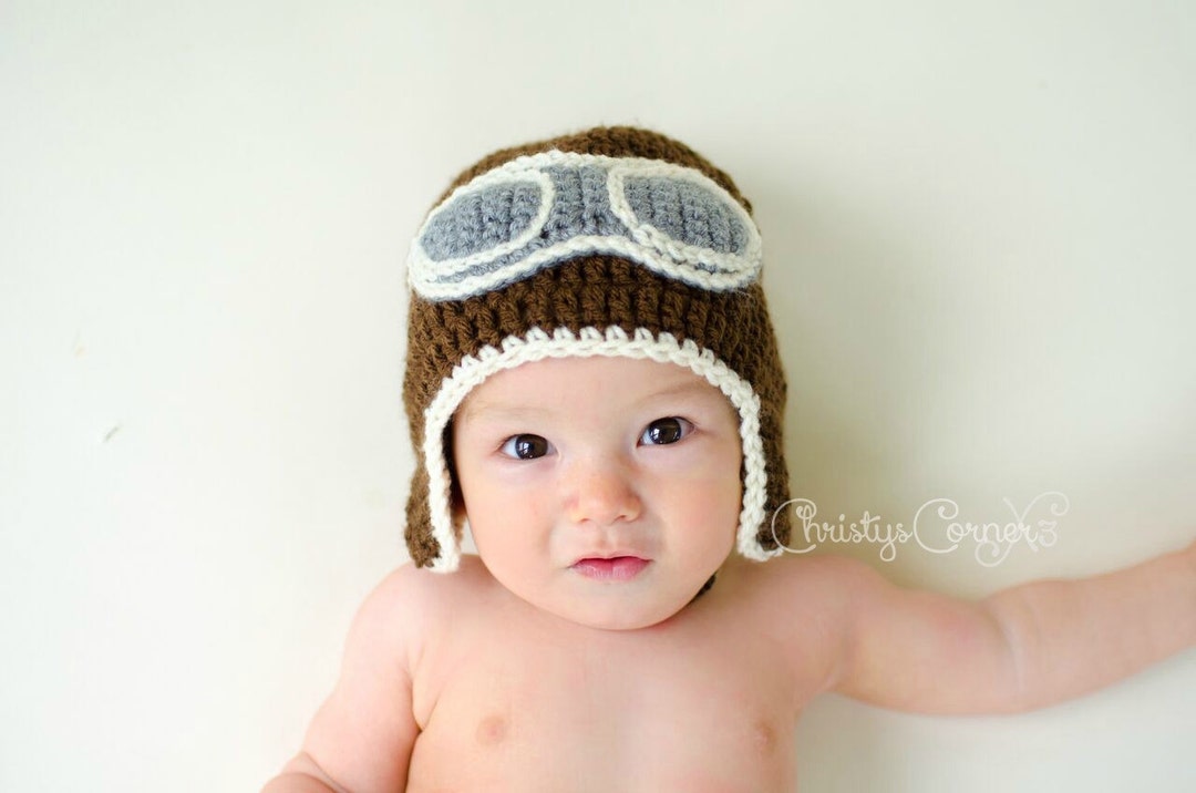 Crochet Aviator Hat, Newborn Aviator Hat, Baby Pilot Hat, Crochet