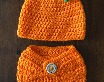 Baby Pumpkin Hat and Diaper Cover, Baby Pumpkin Hat, Crochet Pumpkin Hat, Crochet Baby Hat, Fall, Autumn, Halloween, Newborn Photo Prop