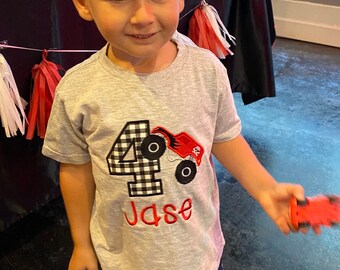 Big Truck Birthday Shirt, Custom Birthday Shirt, Personalized Birthday Shirt, Boy Birthday, Applique Birthday Shirt