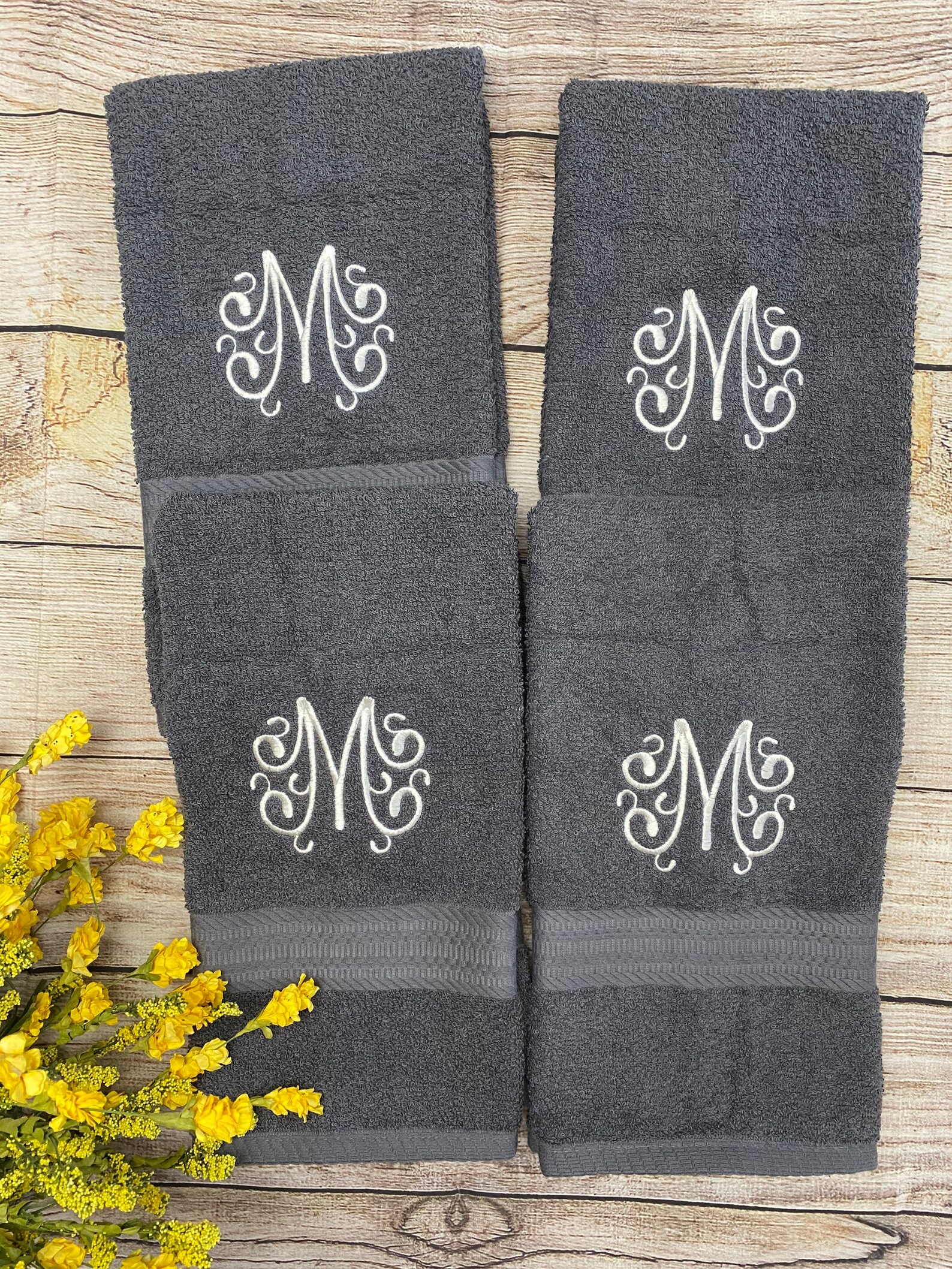 Fancy Initial Hand Towel Personalized Hand Towels Hand Etsy