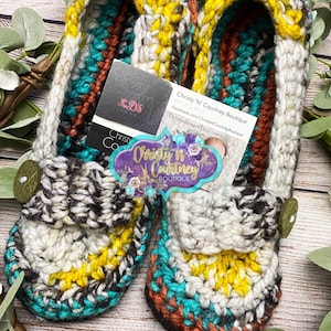 MultiColor Crochet Loafer Slippers - Crochet Womens Slippers - Adult Crochet Slippers - Home Shoes - Accessories - Extra Thick Slippers