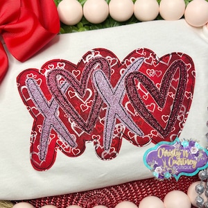 XOXO, Love Valentines Shirt,  Valentine Appliqué Shirt, Valentine Hearts, Valentines, Valentine Monogram, Monogram Shirt, Valentine Love
