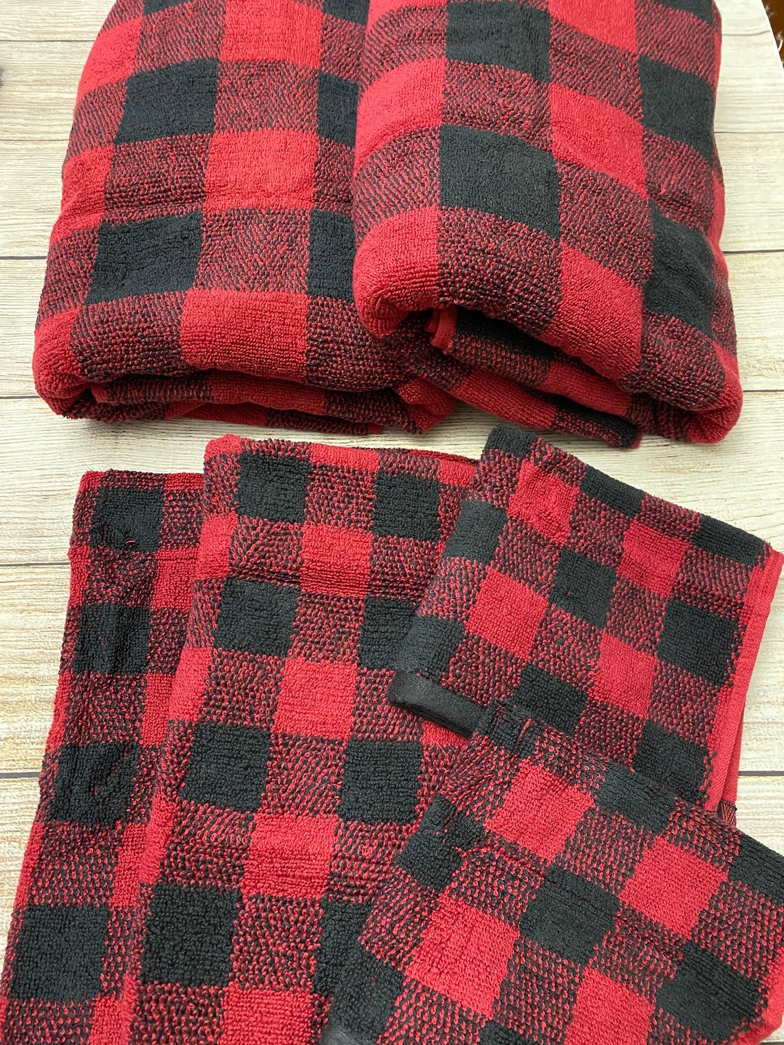 buffalo plaid towel set