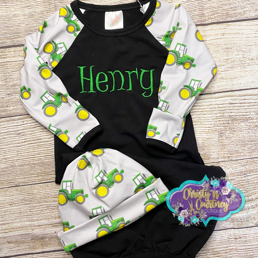 Newborn Baby Boy Gown and Hat Set Farm Outfit Tractor Gown Etsy