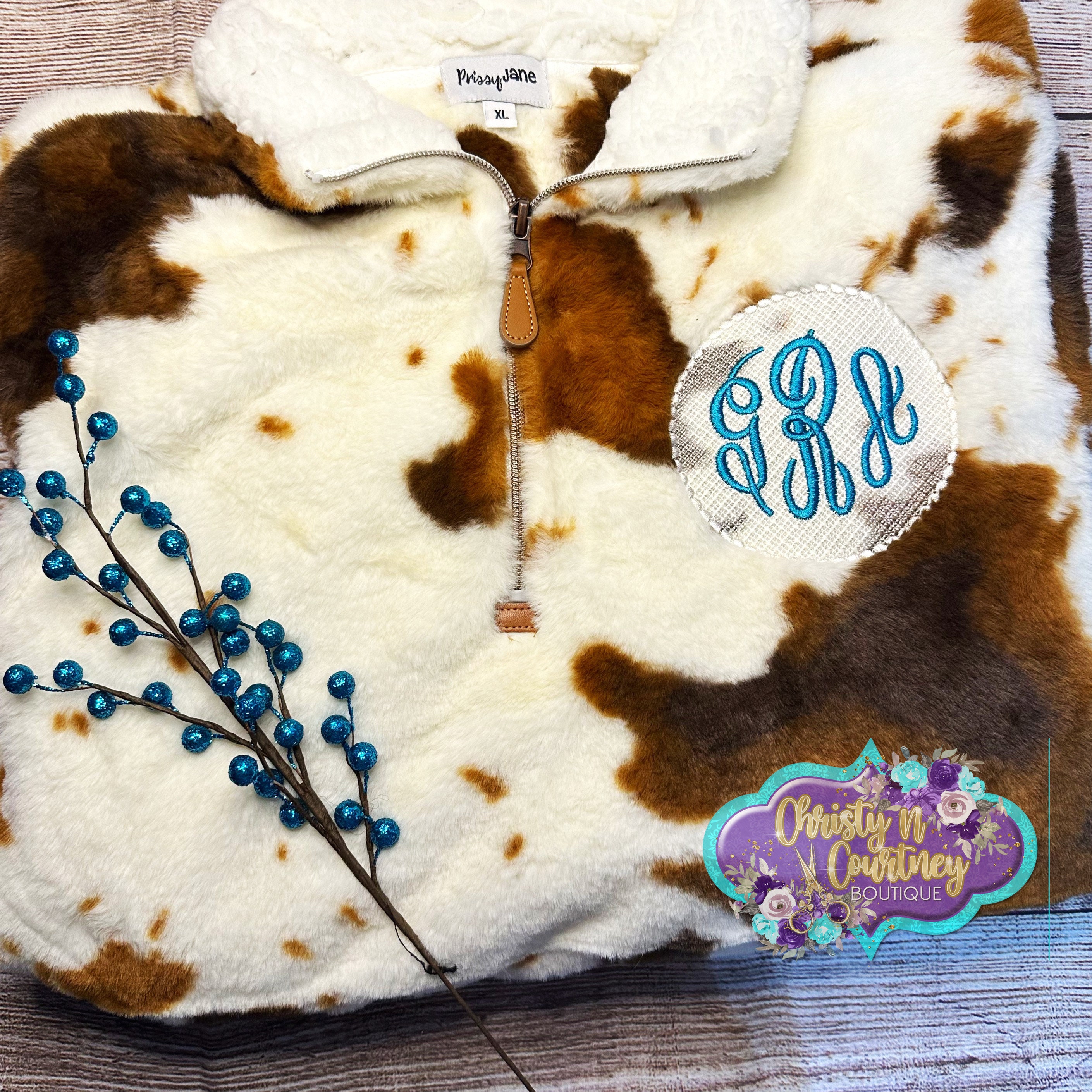 Monogrammed Cow Print Pullover Brindle Cow Hide Quarter - Etsy