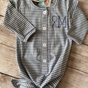 Personalized Infant Knot Tie Gown, Monogrammed Baby Gown, Tie Knot Gown, Baby Shower, Baby Boy, Newborn Tie Knot