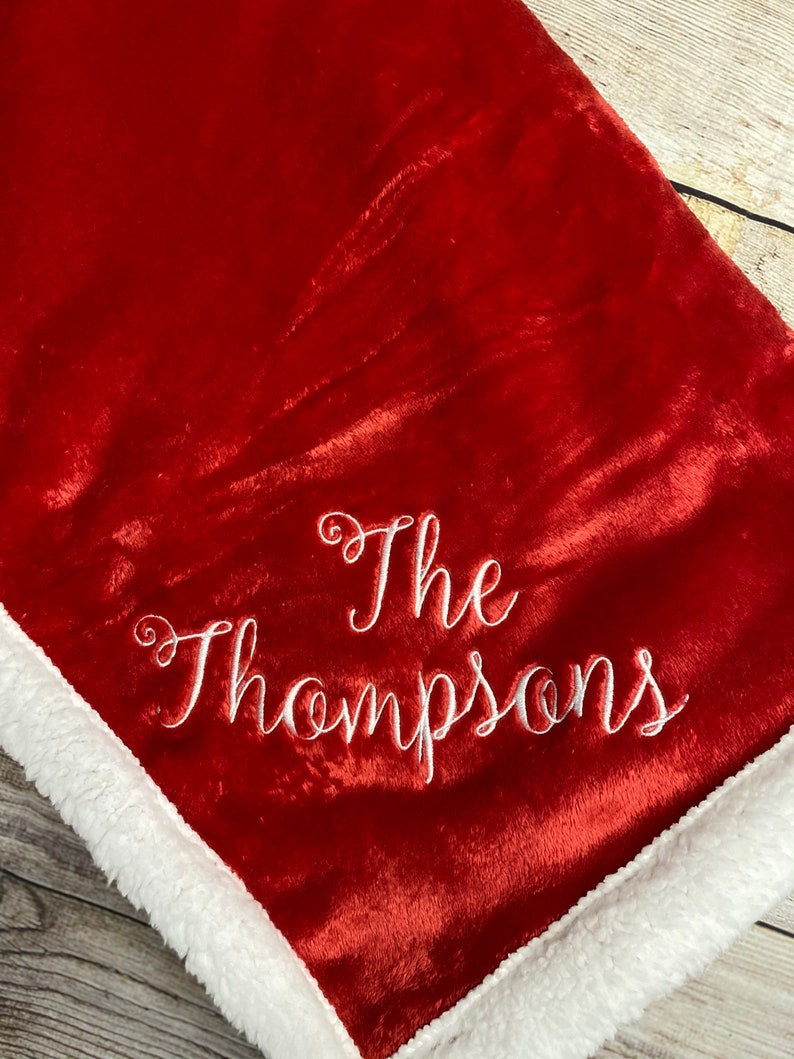 Red With White Sherpa Edge Throw Blanket Embroidered Blanket Etsy