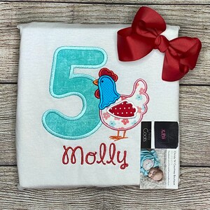 Chicken Birthday Shirt, Personalized Birthday Chicken Shirt, Appliqué Chicken, Farm Animal Shirt, Farm Birthday, Chicken Girl Shirt