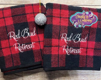 Buffalo Plaid Monogrammed Towel Set, Personalized Bath Towel Set, Wedding Gift, House Warming Gift, Home Decor, New Home Gift, Personalized