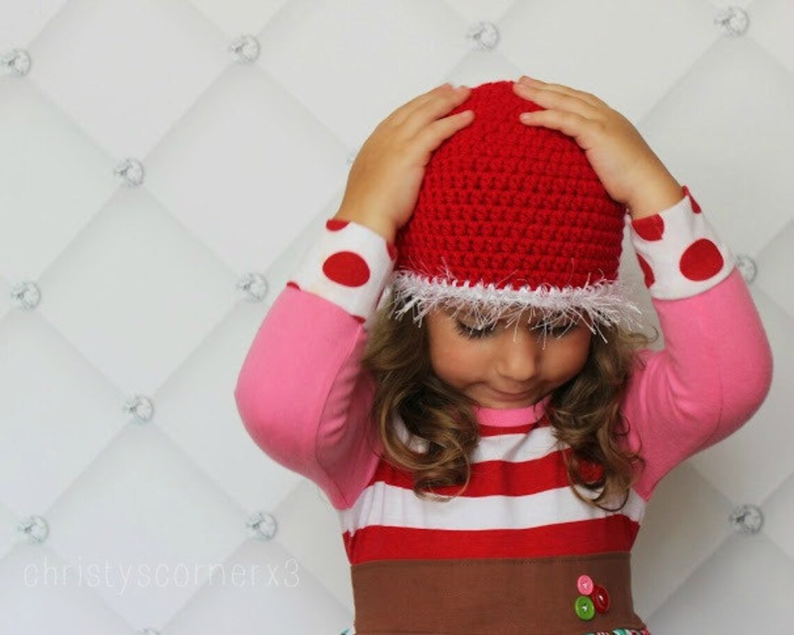 Fuzzy Santa Crochet Beanie Hat Red White Crochet Warm Soft | Etsy