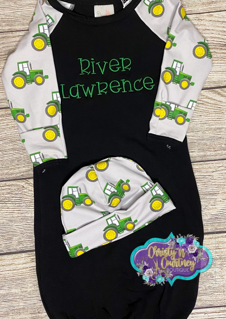 Newborn Baby Boy Gown and Hat Set Farm Outfit Tractor Gown Etsy