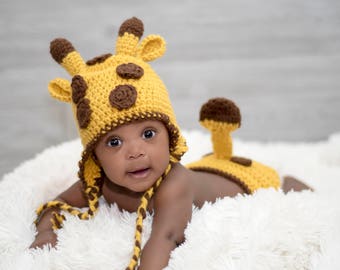 Giraffe Hat, Infant Giraffe Hat, Baby Giraffe Hat, Perfect Newborn Photo Prop, Halloween Costume, Giraffe Hat and Diaper Cover