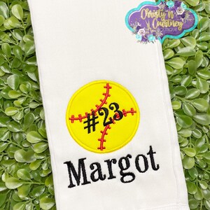 Personalized Softball Burp Cloth, Softball, Monogram Burp Cloth, Girl Burp Cloth, Baby Shower Gift, Personalized Baby Gift