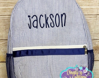 Kids Seersucker Personalized Backpack, Kids Seersucker Full Size Backpack, Back to School, Child’s Backpack, Personalized Backpack
