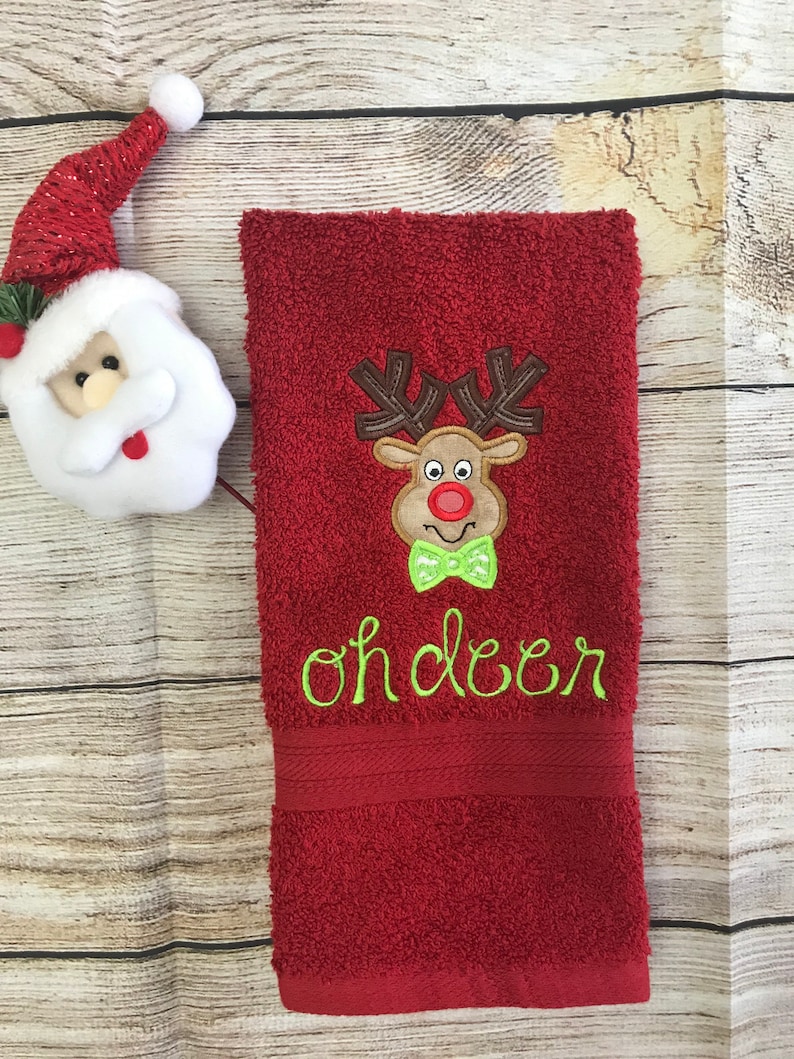 Reindeer Applique Christmas Reindeer Hand Towel Towel Christmas Towel Christmas Embroidered Hand Towel Embroidered Towels