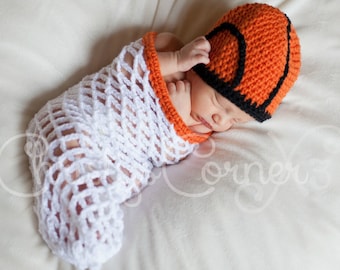 Crochet Basketball Set Baby Shower Gift Newborn Photography Prop Infant Halloween Costums Basket Cocoon Basket Ball Hat