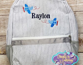 Kids Seersucker Personalized Backpack, Kids Seersucker Full Size Backpack, Back to School, Child’s Backpack, Personalized Backpack