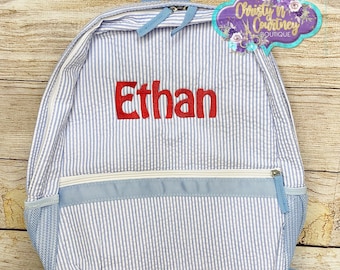 Kids Seersucker Personalized Backpack, Kids Seersucker Full Size Backpack, Back to School, Child’s Backpack, Personalized Backpack