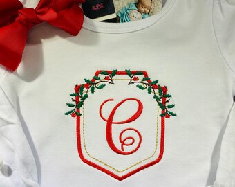 Monogram Christmas Shirt, Christmas Embroidered Shirt for Boys Girls, Personalized Christmas Shirt, Christmas Tops, Personalized Shirt