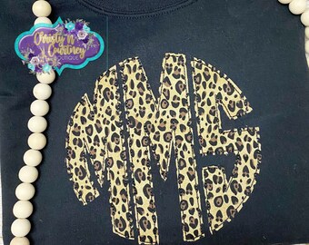 Monogram Sweatshirt, Leopard Applique Sweatshirt, Monogrammed Sweatshirt, Preppy Sweatshirt, Monogram T-shirt, Leopard Applique T-shirt