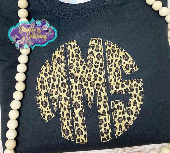 Monogram Sweatshirt, Leopard Applique Sweatshirt, Monogrammed Sweatshirt, Preppy Sweatshirt, Monogram T-shirt, Leopard Applique T-shirt