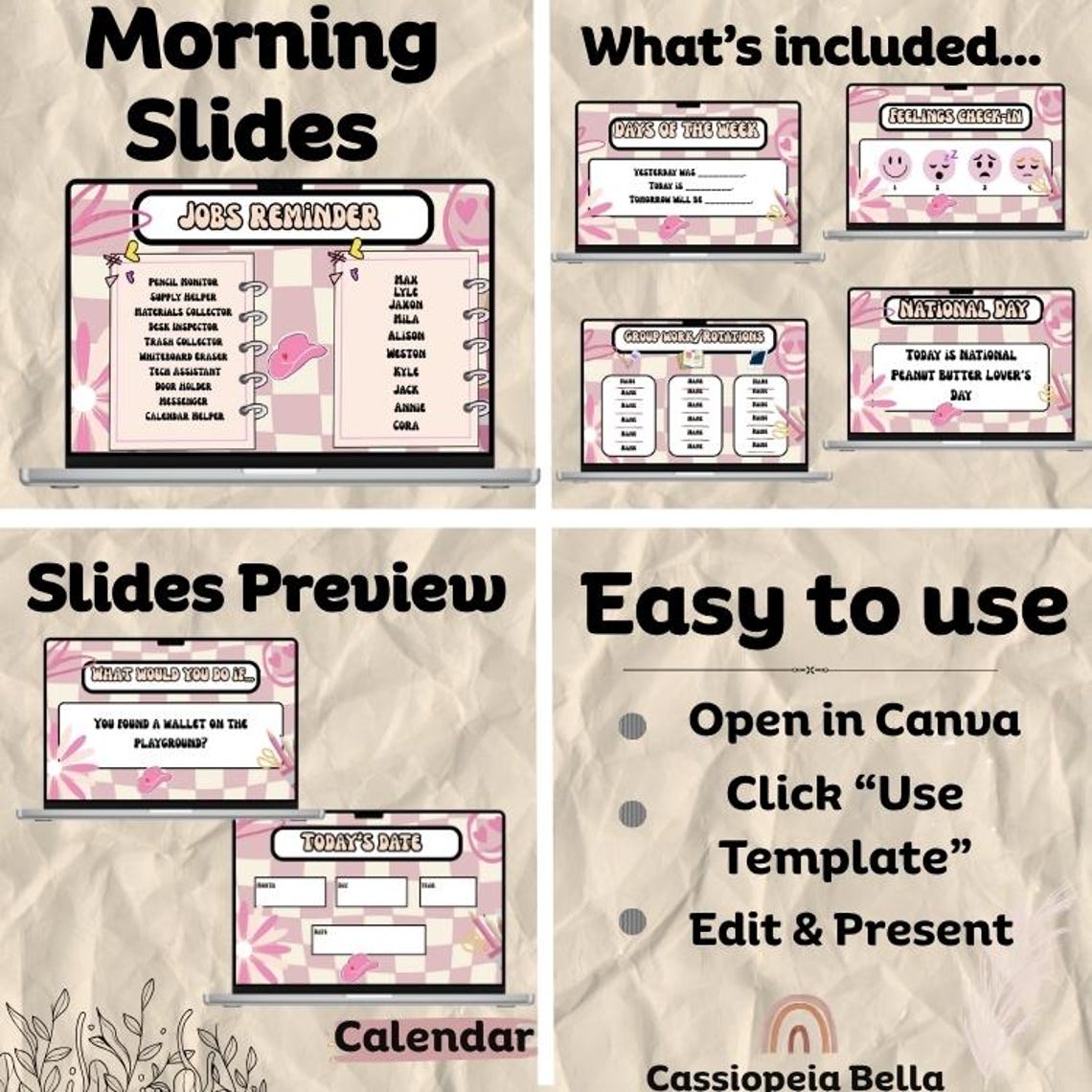 Morning Meeting Slides Checker Style (20 Slides) | Grades K–5 - Etsy
