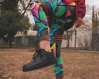 Leggings geométricos abstractos estilo synthwave retro / Estampado vaporwave colorido
