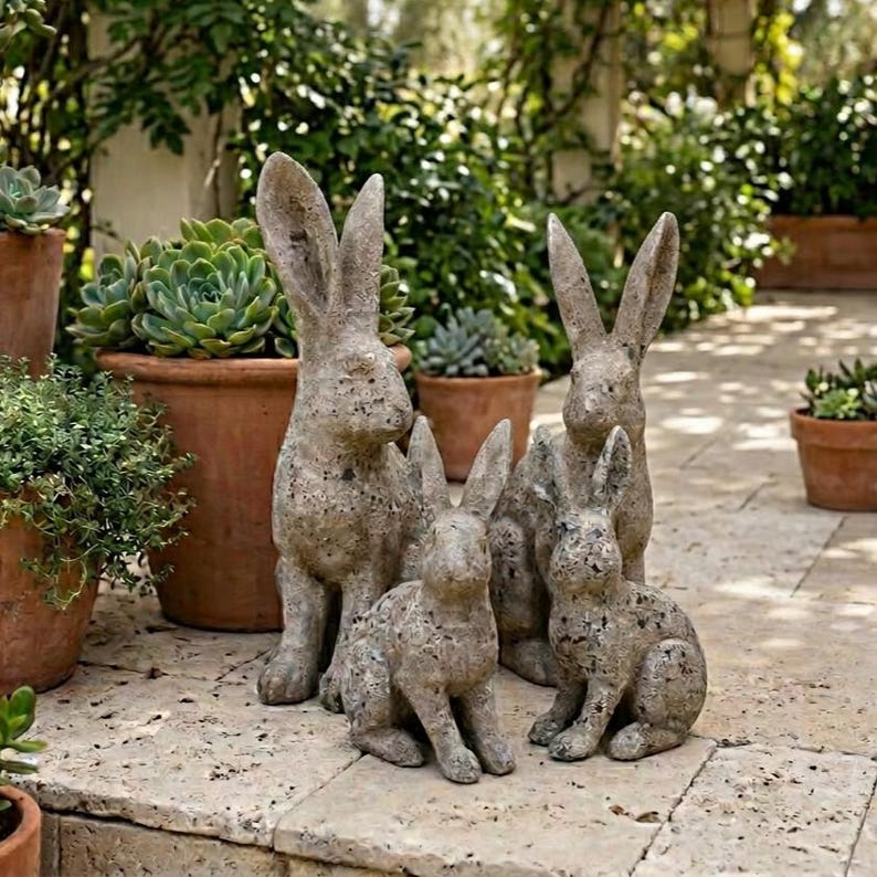 Rustic Resin Rabbit Figurine - Antique Stone Finish Rabbit Statues ...
