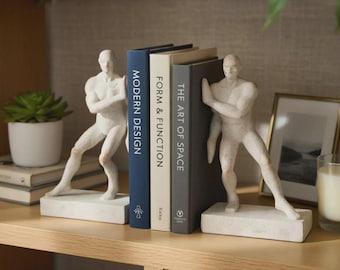 Modern Male Figure Bookend Set - 10" Sculptural Resin Decorative Bookends