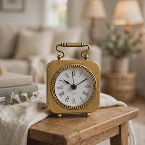 Gold Mantel Clock, Modern Minimalist Arched Table Clock in Brass Tone for Shelf or Entryway