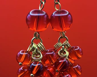 Glass Bead & Pearl Dangly Earrings