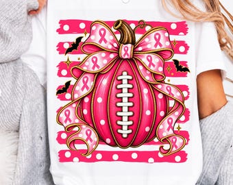 Gestreifter Kürbis (PNG) zum Thema Brustkrebs, Rosa Kürbis (PNG), Gepunktete Schleife (PNG), PNG zum Thema Brustkrebsbewusstsein, T-Shirt für den Spieltag der Footballmannschaft