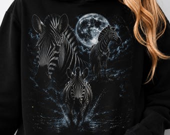 Cebra PNG, Regalo para amantes de las cebras, Animal salvaje PNG, Diseño de cebra de safari, Gráfico de cebra a la luz de la luna, Diseño de camiseta de vida silvestre, Regalo para amantes de los animales PNG
