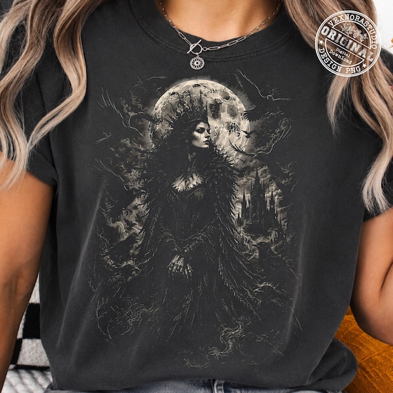 Dark Gothic Witch PNG, Vintage Raven Witch PNG, Gothic Moon Woman PNG, Halloween Shirt Design, Spooky Sublimation Png, Digital Download
