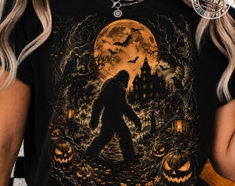 Bigfoot Halloween PNG, Vintage Sasquatch Halloween Shirt Design, Spooky Forest Moon PNG, Retro Halloween Sublimation, Digital Download