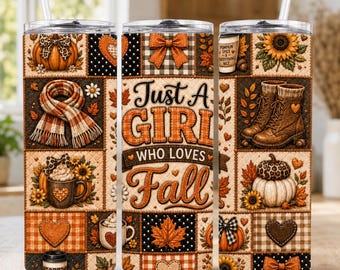 Patchwork Fall Tumbler Wrap PNG, Cozy Pumpkin Autumn Sublimation Design (Digital Download)