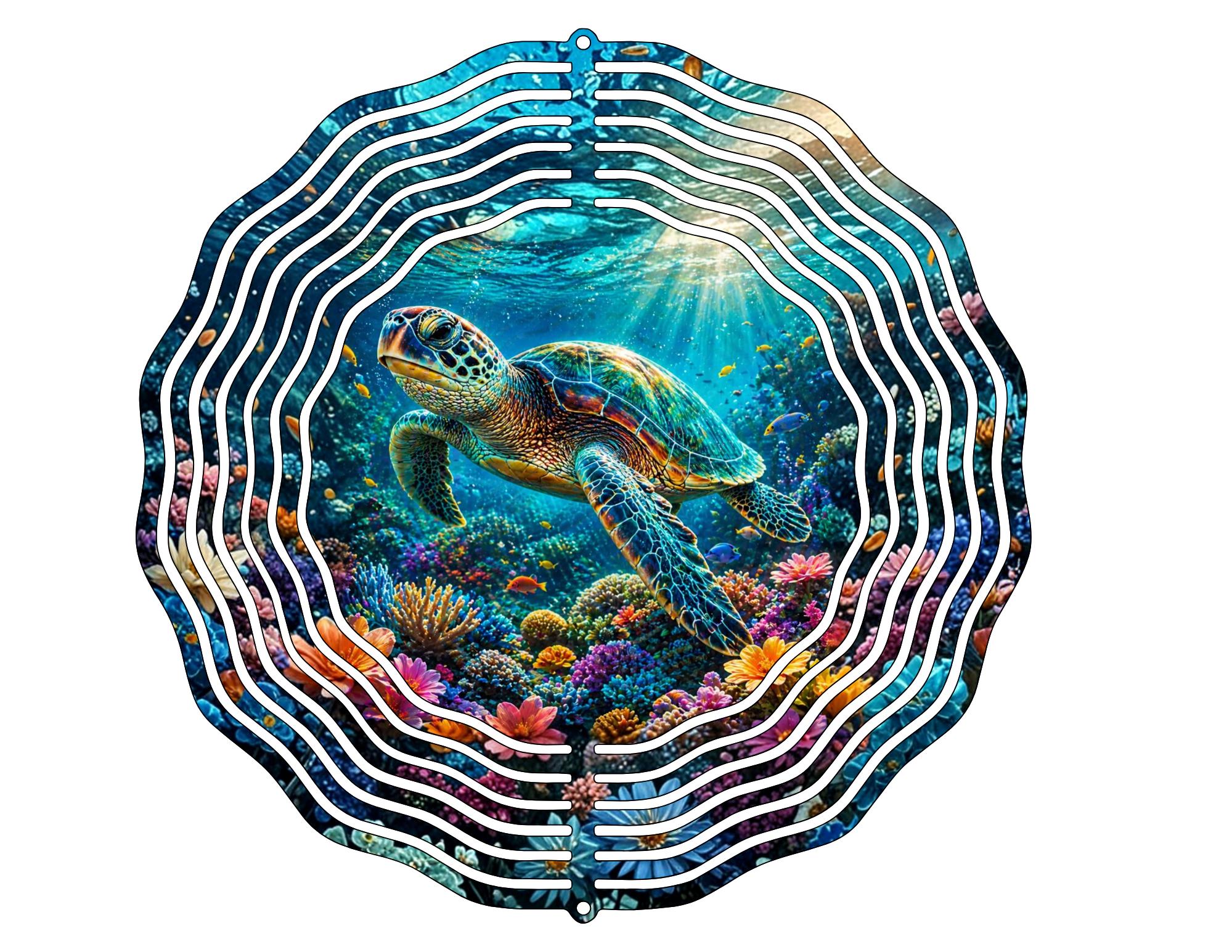 Sea Turtle Wind Spinner PNG, Underwater Coral Reef Design, 3D Illusion ...