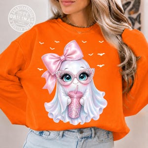 Cute Ghost PNG, Coquette Ghost PNG, Pink Bow Ghost, Halloween Ghost Girl, Spooky Cute Sublimation, Pink Halloween Shirt Design, Download png image 3