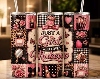 Patchwork Makeup Tumbler Wrap PNG, Beauty Glam Girl Sublimationsdesign (Digitaler Download)