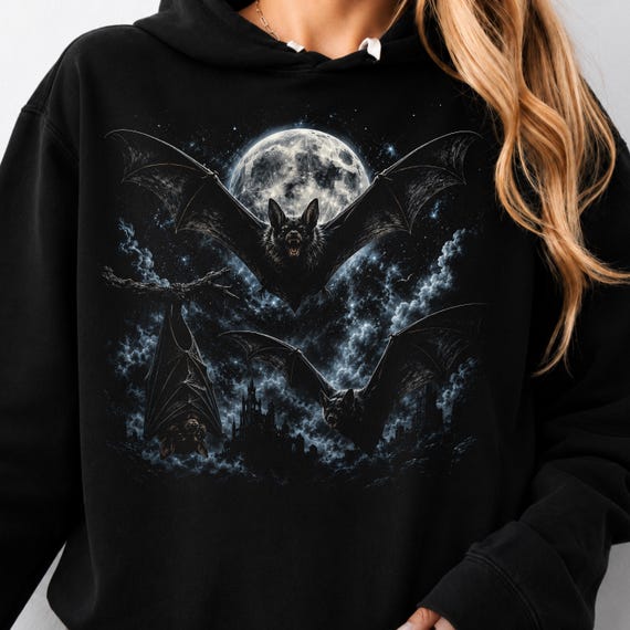 Vintage Halloween Bat PNG, Gothic Bat Shirt Design, Trendy Sublimation PNG, Moonlight Bat Clipart, Spooky Nature Art, Digital Download