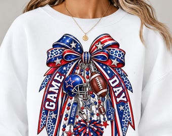 Game Day Bow Shirt PNG, Football Bow PNG, Coquette Football, Patriotic Bow PNG, Football Mom Shirt Design, Trendy Bow Gift for Women Girls