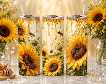 Sonnenblume Honig Biene Tumbler Wrap, Sommer Floral Bee Sublimation Design (Digitaler Download)