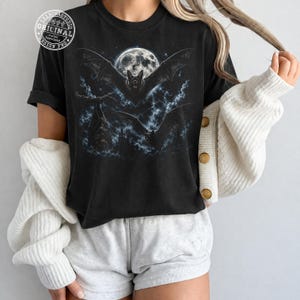 Vintage Halloween Bat PNG, Gothic Bat Shirt Design, Trendy Sublimation PNG, Moonlight Bat Clipart, Spooky Nature Art, Digital Download image 3