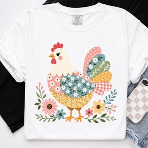 Patchwork Chicken PNG, Floral Chicken Sublimation Design, Farmhouse Hen PNG, Country Chicken Clipart, Spring Farm Animal Digital Download