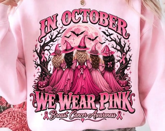 En octubre vestimos de rosa PNG, Concientización sobre el cáncer de mama PNG, Bruja de Halloween PNG, Diseño de lazo rosa, Regalo para mujeres, Descarga digital