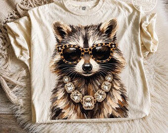 Glamouröser Waschbär (PNG), Modischer Waschbär (PNG), Trendiger Waschbär-Fan (PNG), Elegante Waschbär-Grafik, Geschenkidee für Waschbär-Mamas, Mädchen-PNG, Digitaler Download
