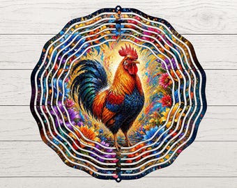 Lebendige Hahn Wind Spinner PNG, Bunte Farm Animal Art, Floral Sublimation Design (Digitaler Download)