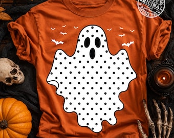 Polka Dot Ghost PNG, Spooky Halloween Shirt Design, Cute Ghost PNG, Halloween Shirt PNG, Trendy Ghost Graphic, Digital Download