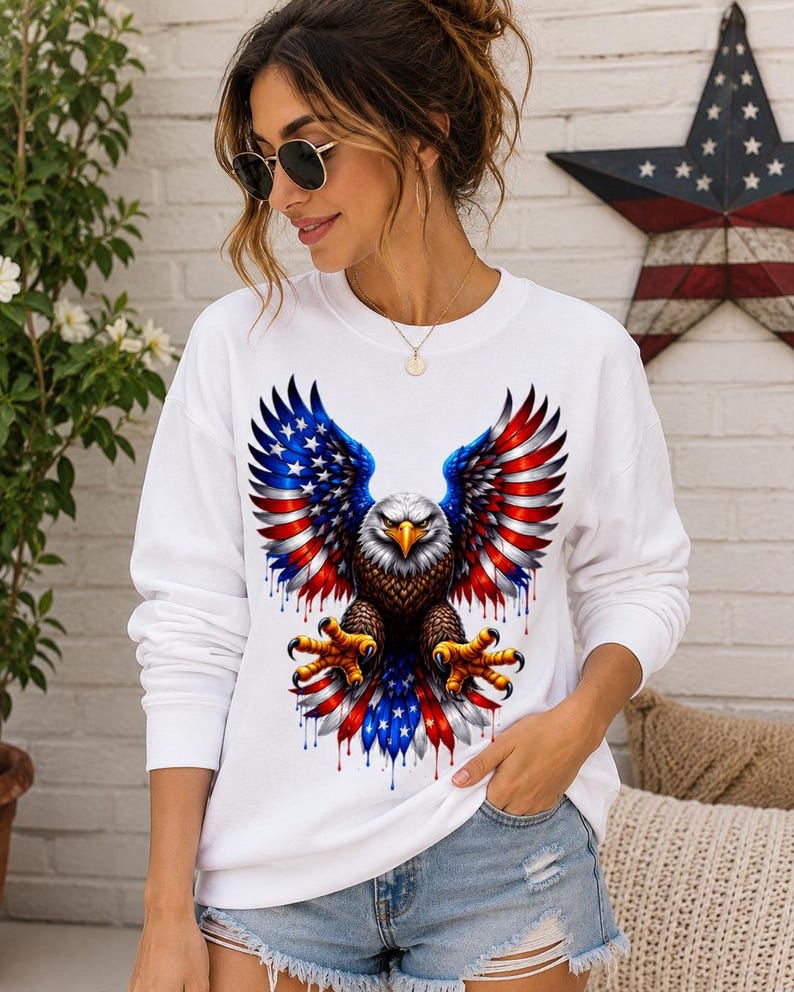 Patriotic Eagle PNG, American Flag Wings Sublimation Design, 4th of ...